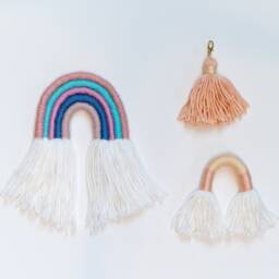 Mini Pink & Cream Rainbow Fiber Wall Hanging/Handmade Macrame - thumbnail 2