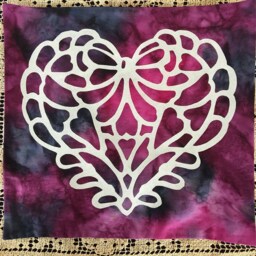 One Hand Cut Quilt Square Wall Hanging. Finished Fabric Lining Fused Cutwork Heart Design By Linda Pool Hanging, Color Choice - thumbnail 3