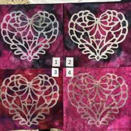 One Hand Cut Quilt Square Wall Hanging. Finished Fabric Lining Fused Cutwork Heart Design By Linda Pool Hanging, Color Choice