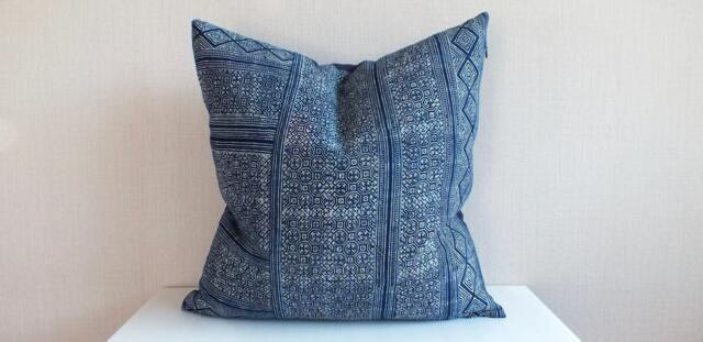 Accent Cushions Sofa-Pillow Blue Batik Textile Decorative Hand-Painted Cushion Cover Throw Pillows Hmong Textiles - image 1