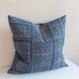 Accent Cushions Sofa-Pillow Blue Batik Textile Decorative Hand-Painted Cushion Cover Throw Pillows Hmong Textiles - thumbnail 2