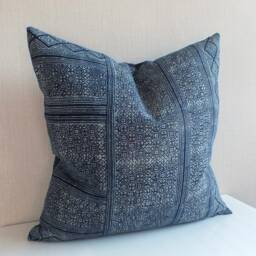 Accent Cushions Sofa-Pillow Blue Batik Textile Decorative Hand-Painted Cushion Cover Throw Pillows Hmong Textiles - thumbnail 3