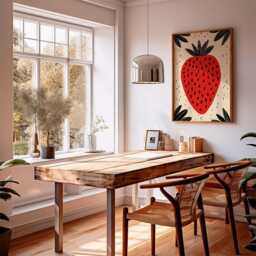 strawberry Poster, Modern Minimalist Fruit Art Print, Bold Red Kitchen Wall Art, Retro Graphic Decor, Scandinavian Food Artwork - thumbnail 3