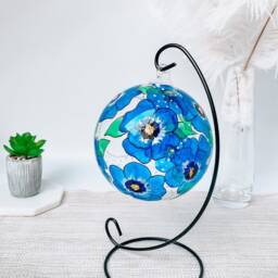 Hand Painted Pansy Glass Tealight Holder Unique Floral Home Decor - thumbnail 2