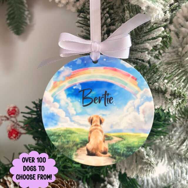 Rainbow Bridge Ornament, Pet Loss Christmas Bauble, Dog Keepsake, Personalised Dog Memorial Loss, Gift For Owner - image 1