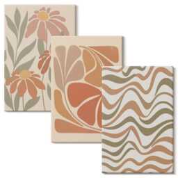 3 Piece Canvas Set - Pastel Flowers & Patterns, Orange Wall Art Large, Plants Decor - thumbnail 2