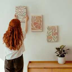 3 Piece Canvas Set - Pastel Flowers & Patterns, Orange Wall Art Large, Plants Decor