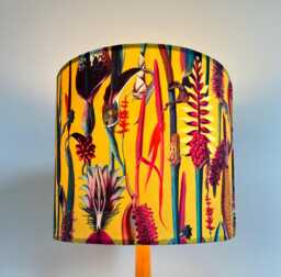Yellow Botanical Velvet Circular Drum Lampshade/ Ceiling Light Shade, With A White Lining - thumbnail 1