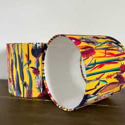 Yellow Botanical Velvet Circular Drum Lampshade/ Ceiling Light Shade, With A White Lining - thumbnail 2