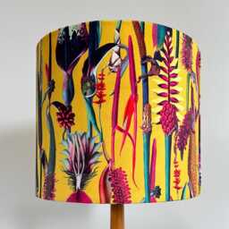 Yellow Botanical Velvet Circular Drum Lampshade/ Ceiling Light Shade, With A White Lining - thumbnail 3