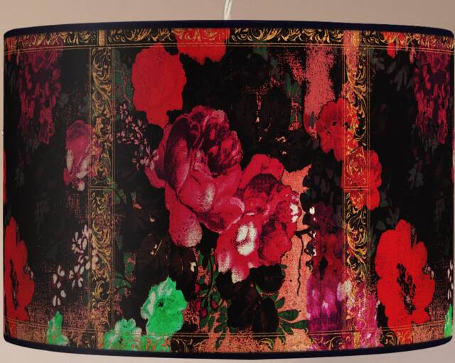 Vintage Floral Lampshade, Retro Style, Black Background - image 1