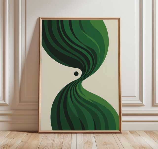 Green Abstract Geometric Poster, Modern Minimalist Wall Art Print, Mid Century Inspired Line Artwork, Contemporary Home Decor - image 1