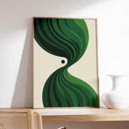Green Abstract Geometric Poster, Modern Minimalist Wall Art Print, Mid Century Inspired Line Artwork, Contemporary Home Decor - thumbnail 2