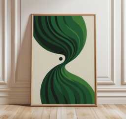 Green Abstract Geometric Poster, Modern Minimalist Wall Art Print, Mid Century Inspired Line Artwork, Contemporary Home Decor - thumbnail 1
