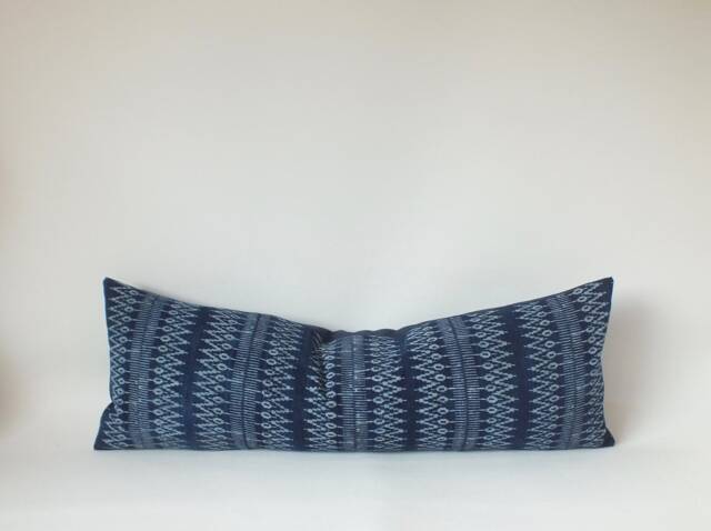 Throw Pillow Hmong Pillow Case Cushion Cover Indigo Batik Hand Woven Farmhouse Navy Blue Striped Boho Tribal Fabric - image 1