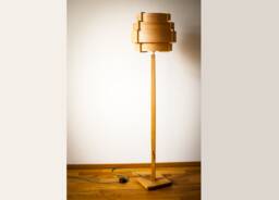 Floor Lamp Retro 60-70 Design Mid Century Cylinder Retro Veneer Wood - thumbnail 1