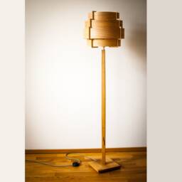 Floor Lamp Retro 60-70 Design Mid Century Cylinder Retro Veneer Wood - thumbnail 3