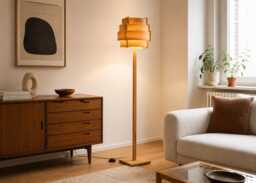 Floor Lamp Retro 60-70 Design Mid Century Cylinder Retro Veneer Wood - thumbnail 1