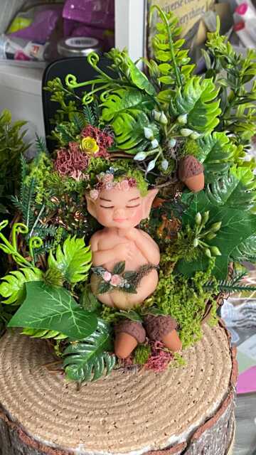 Handmade Clay Baby Fairy in Her Cosy Bed - image 1