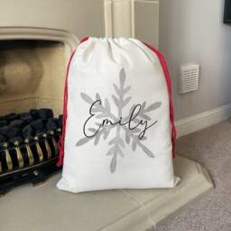 Personalised Linen Christmas Sack - Watercolor Snowflake Design - thumbnail 2
