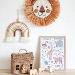 Lion Face Raffia Wall Hanging, Safari Jungle Theme Nursery, Crochet Head Boho Nursery Decor - thumbnail 3
