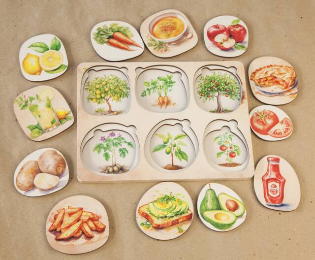 Food Grows Puzzle, Toddler Educational Toy, Birch Plywood - image 1