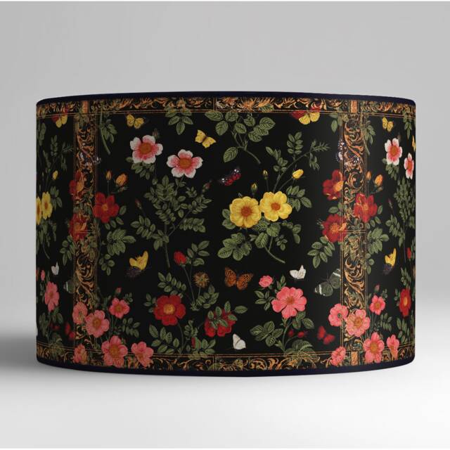Vintage Floral Lampshade, Black Paper Shade, Retro Style - image 1