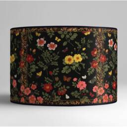 Vintage Floral Lampshade, Black Paper Shade, Retro Style - thumbnail 1