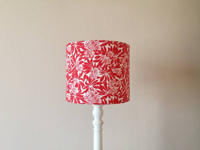 Lampshade Red, White, Floral Drum Lampshade, Modern Girl Chandelier, Boho Lampshade - image 1