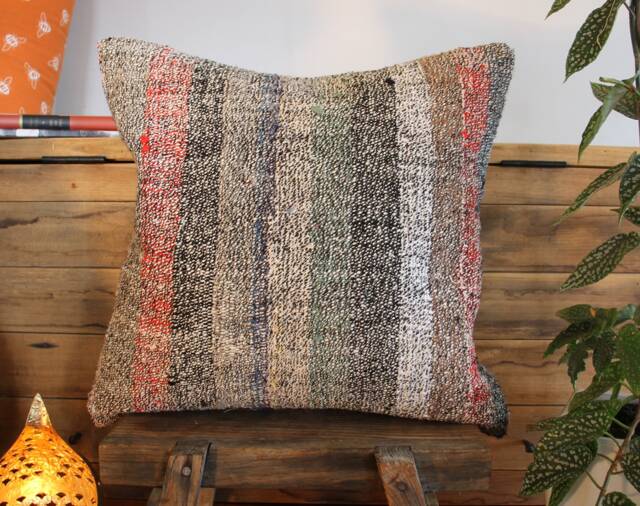 50cm Vintage Kilim Cushion Cover Handwoven - Goat Hair/Wool/Linen Village Weave - image 1