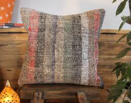 50cm Vintage Kilim Cushion Cover Handwoven - Goat Hair/Wool/Linen Village Weave