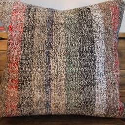50cm Vintage Kilim Cushion Cover Handwoven - Goat Hair/Wool/Linen Village Weave - thumbnail 2