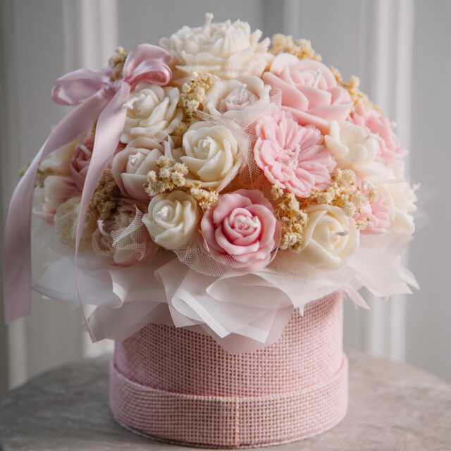 Pink Flower Candle Bouquet - Birthday Gift For Her Handmade Mother's Day Gift - image 1