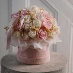 Pink Flower Candle Bouquet - Birthday Gift For Her Handmade Mother's Day Gift - thumbnail 2