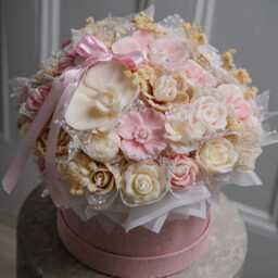 Pink Flower Candle Bouquet - Birthday Gift For Her Handmade Mother's Day Gift - thumbnail 3