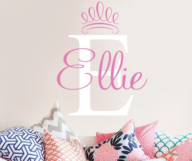 Personalized Name & Initial With Princess Crown Vinyl Wall Decal - Girls Bedroom Decor-Teen-Tween - Art - Name - Monogram - image 1