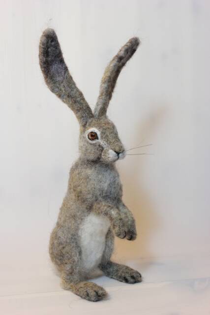 Needle Felted Hare Sculpture Handmade Wool Forest Animal - image 1