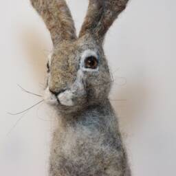 Needle Felted Hare Sculpture Handmade Wool Forest Animal - thumbnail 3