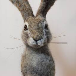 Needle Felted Hare Sculpture Handmade Wool Forest Animal - thumbnail 4