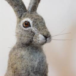 Needle Felted Hare Sculpture Handmade Wool Forest Animal - thumbnail 2