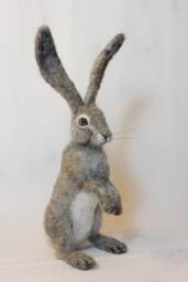 Needle Felted Hare Sculpture Handmade Wool Forest Animal - thumbnail 1