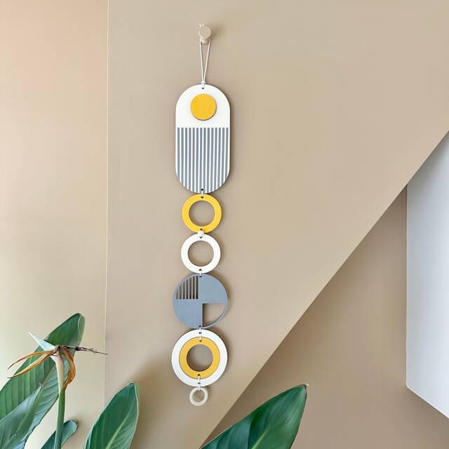 Ochre Yellow & Grey Wall Hanging - Modern Plywood Art - image 1
