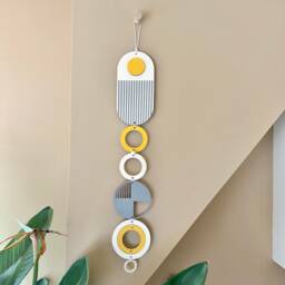 Ochre Yellow & Grey Wall Hanging - Modern Plywood Art - thumbnail 3
