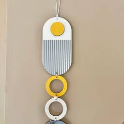 Ochre Yellow & Grey Wall Hanging - Modern Plywood Art - thumbnail 2