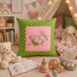 Embroidered Pillow Girl + Name //Green - Pink// 40x40 Pillowcase Gift Cuddly Pillow Snuggle Name - thumbnail 4
