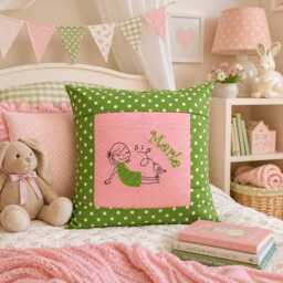 Embroidered Pillow Girl + Name //Green - Pink// 40x40 Pillowcase Gift Cuddly Pillow Snuggle Name - thumbnail 1