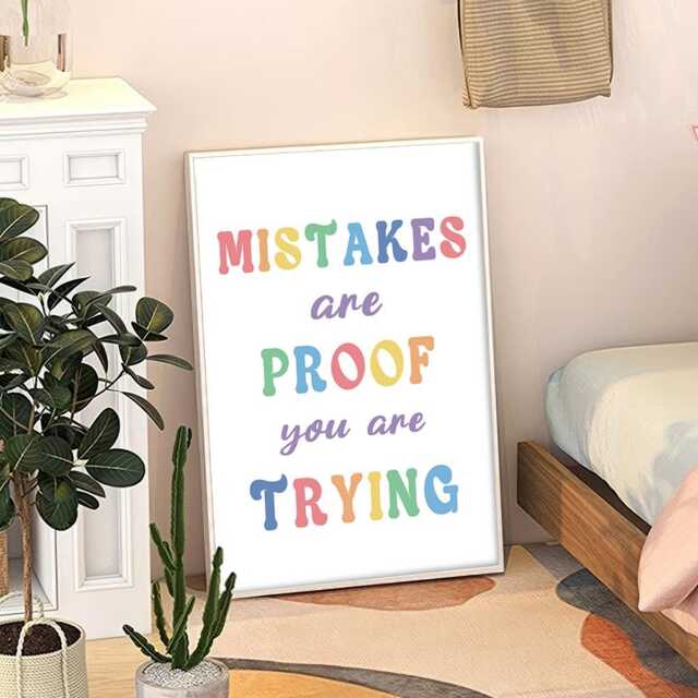 Mistakes Are Proof You Trying Therapy Office Art Canvas Poster, Classroom Quotes, Children's Room Aesthetic Decor, Printed Gift - image 1