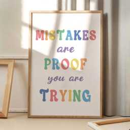 Mistakes Are Proof You Trying Therapy Office Art Canvas Poster, Classroom Quotes, Children's Room Aesthetic Decor, Printed Gift - thumbnail 3