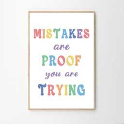 Mistakes Are Proof You Trying Therapy Office Art Canvas Poster, Classroom Quotes, Children's Room Aesthetic Decor, Printed Gift - thumbnail 2