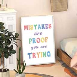 Mistakes Are Proof You Trying Therapy Office Art Canvas Poster, Classroom Quotes, Children's Room Aesthetic Decor, Printed Gift - thumbnail 1